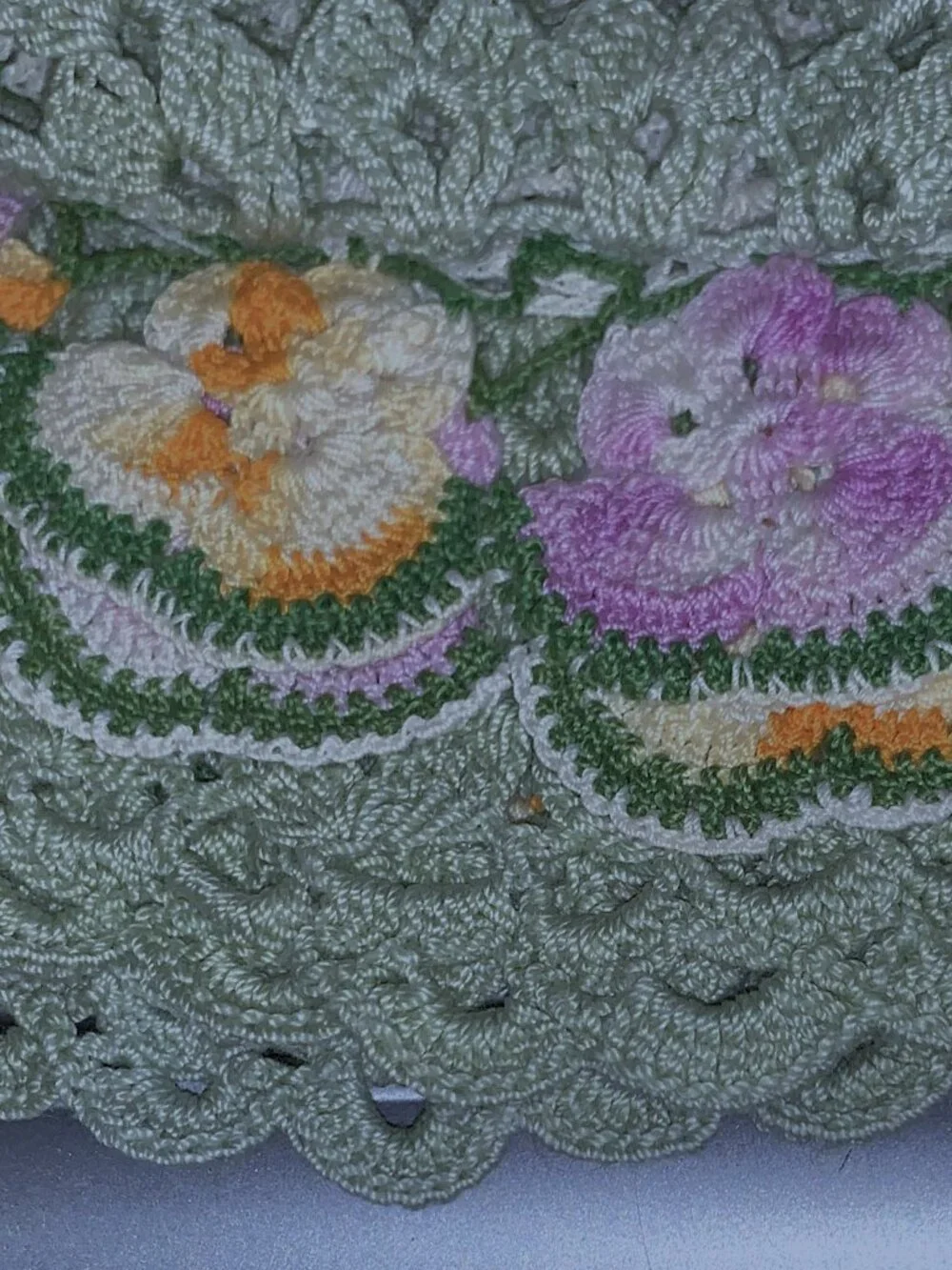 MCM Doilies Crocheted Multi Color‎ Pansy, Sage Green 11.5 - 13.5